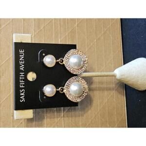 Elegant Saks Fifth Avenue Pearl and Rhinestone Earrings